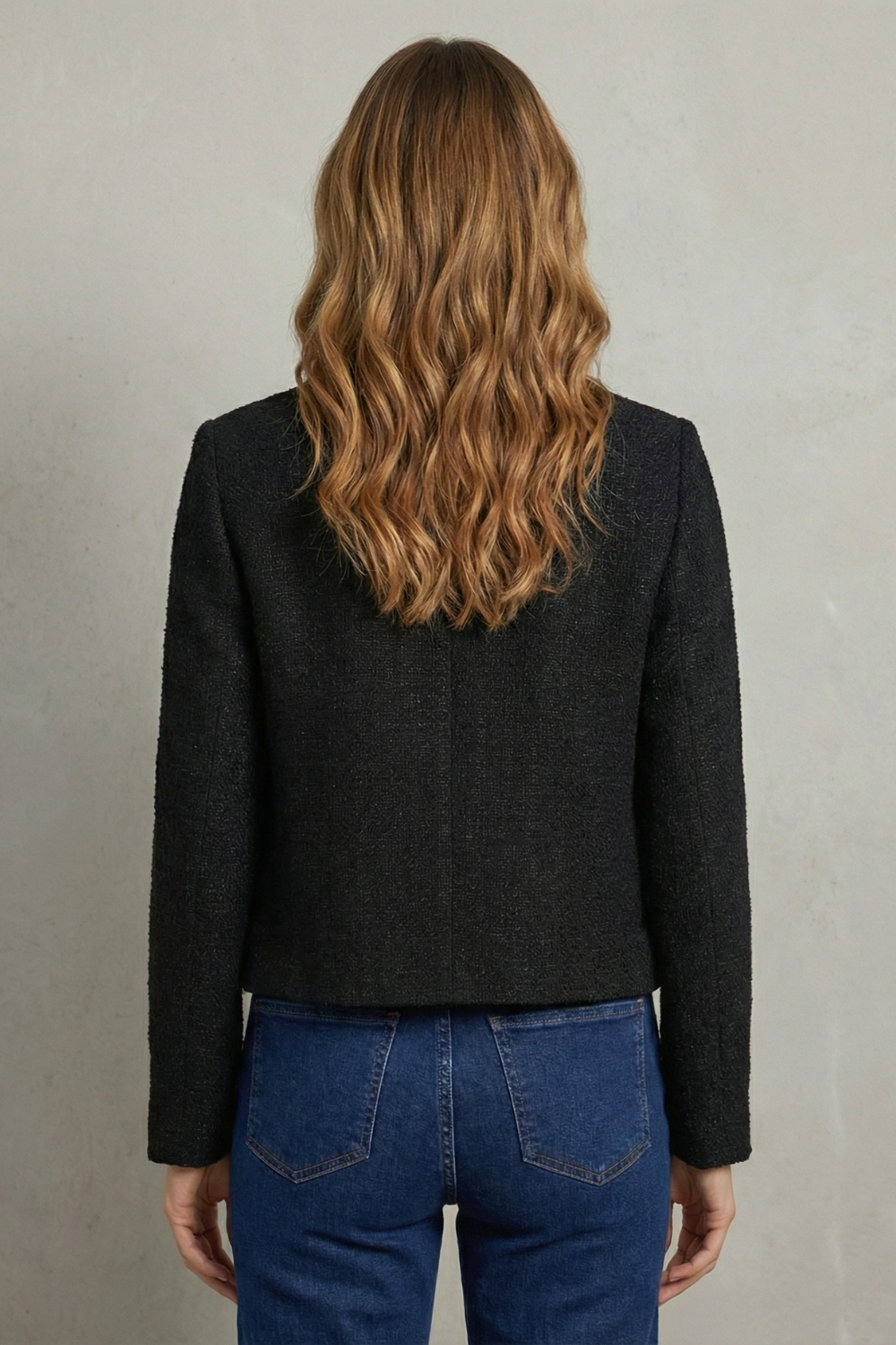 Women's cropped round-neck blazer with gold buttons - view 2