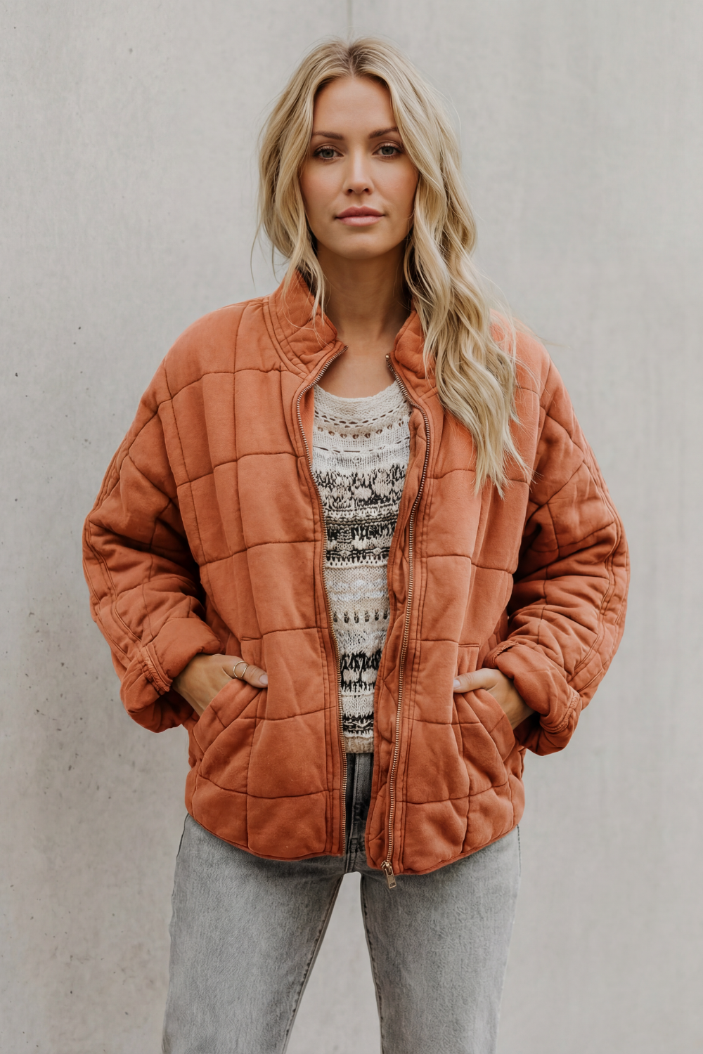Women's quilted jacket with high collar - view 11
