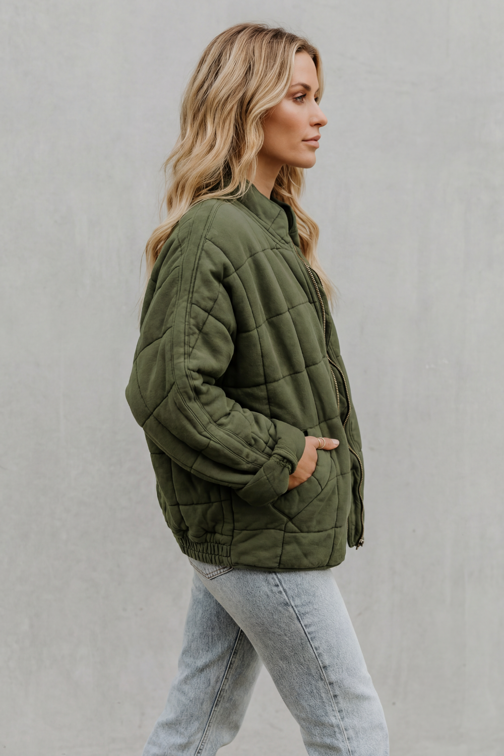 Women's quilted jacket with high collar - view 3