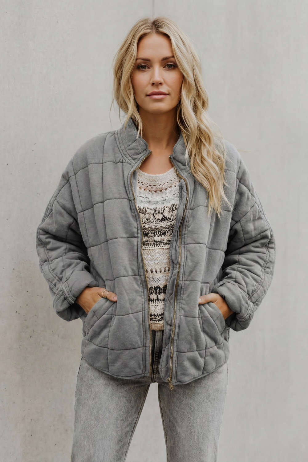 Women's quilted jacket with high collar - view 4