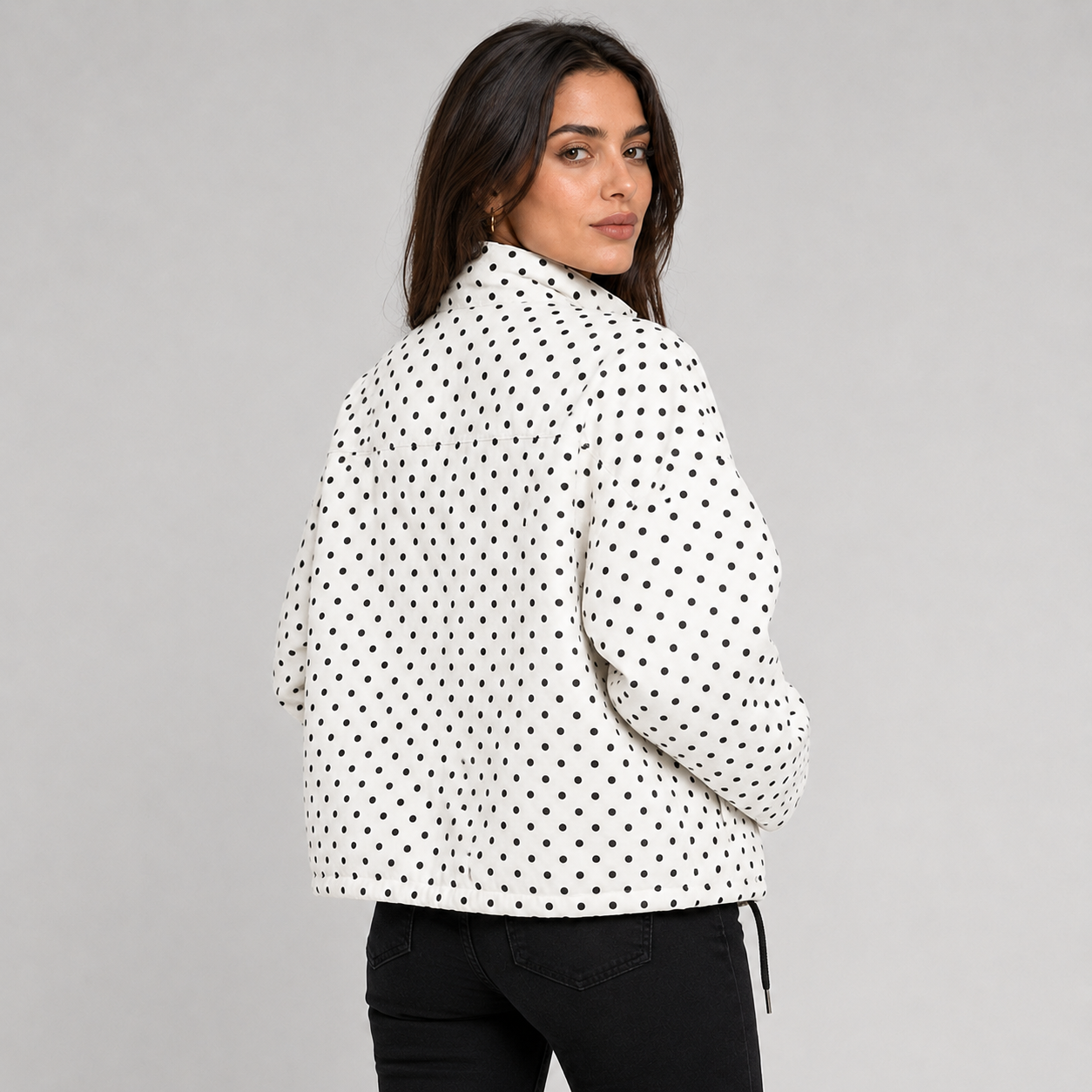 Women's oversized polka dot cropped bomber jacket - view 2