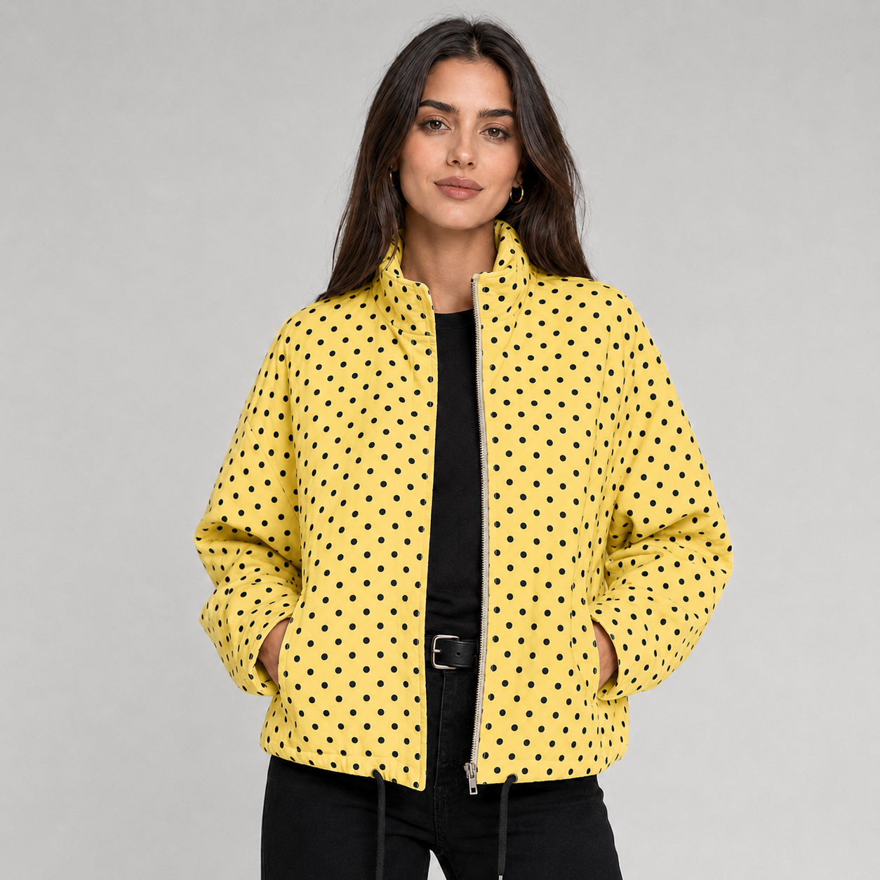 Women's oversized polka dot cropped bomber jacket - view 9
