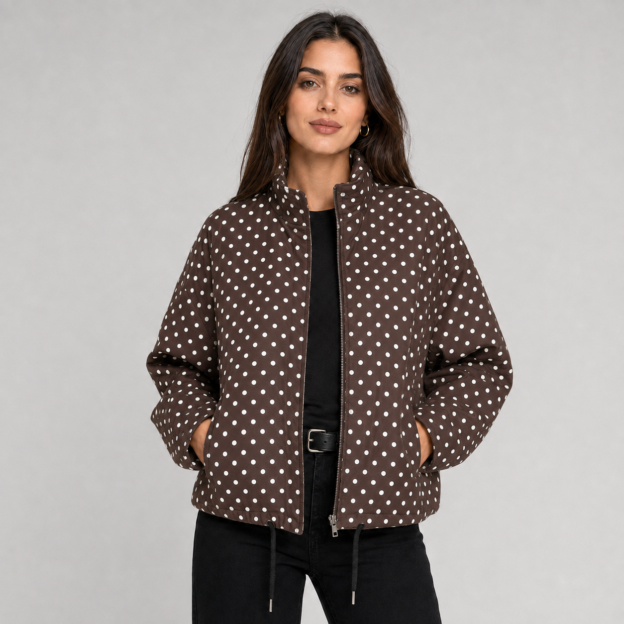 Women's oversized polka dot cropped bomber jacket - view 5