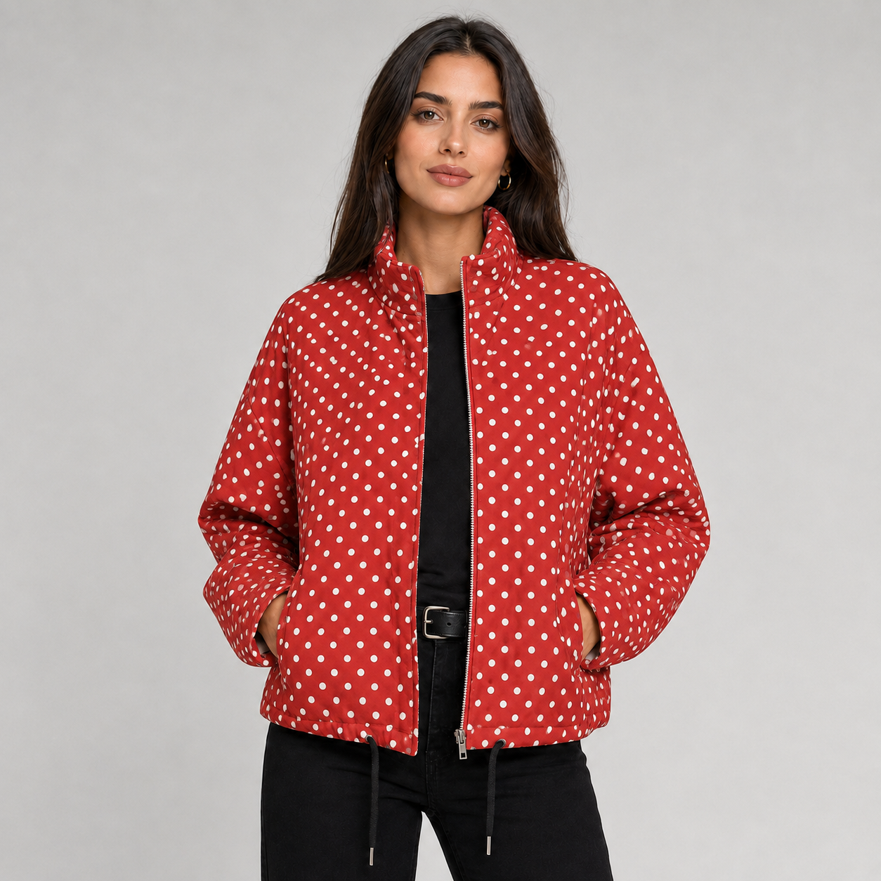 Women's oversized polka dot cropped bomber jacket - view 8