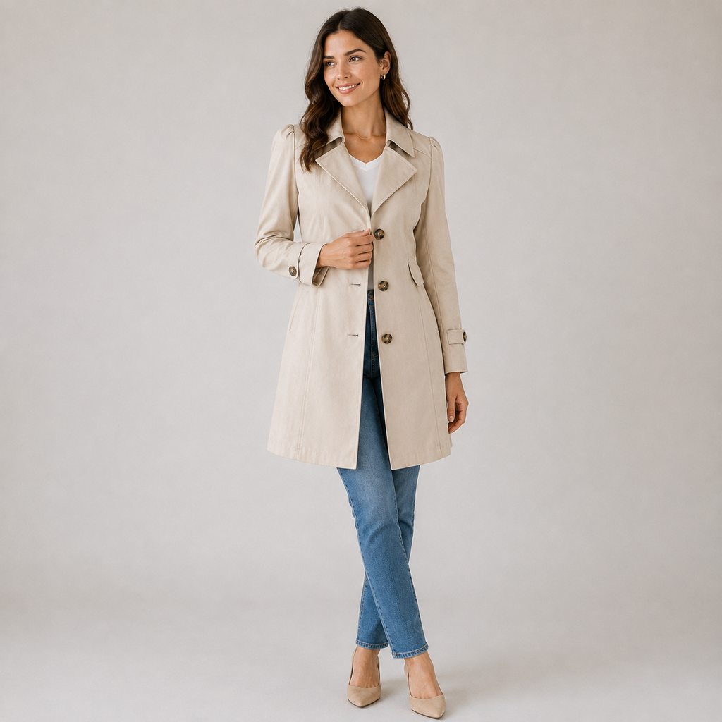 Women's short tailored button-front trench coat