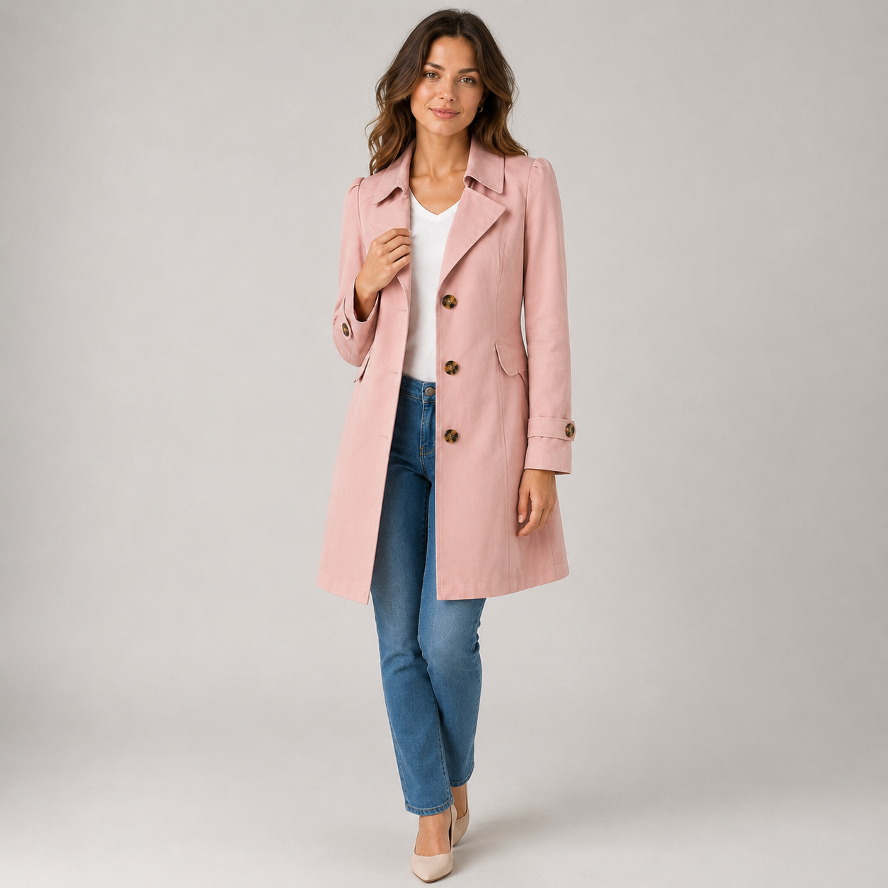 Women's short tailored button-front trench coat - view 3
