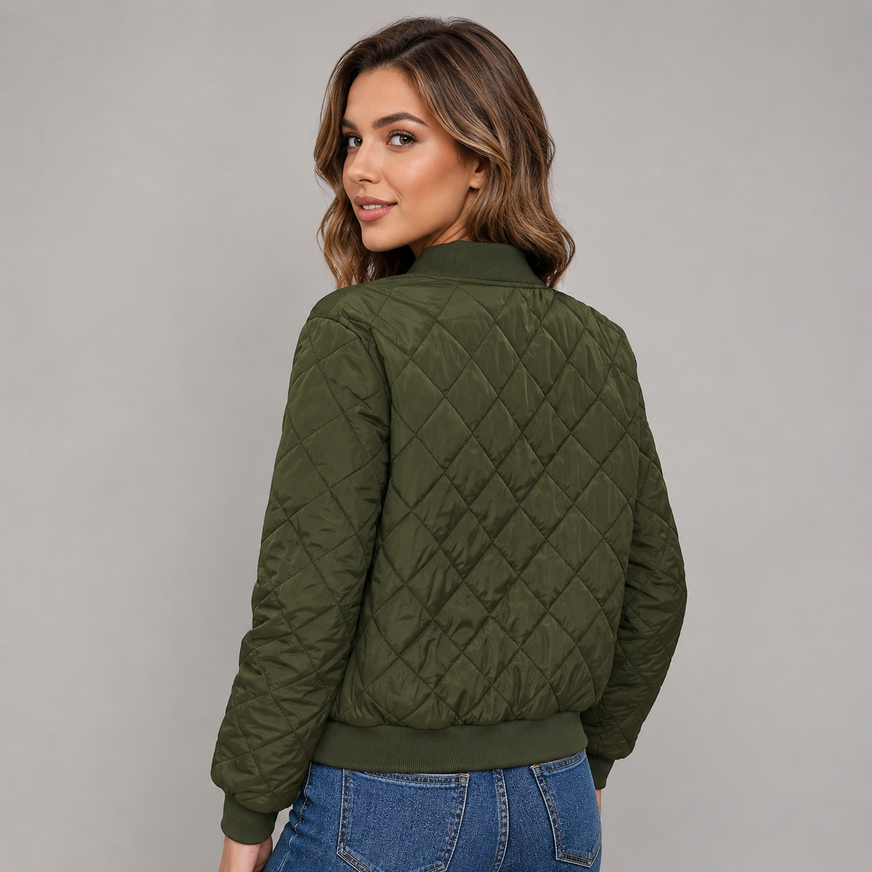 Women's cropped diamond quilted bomber jacket - view 2