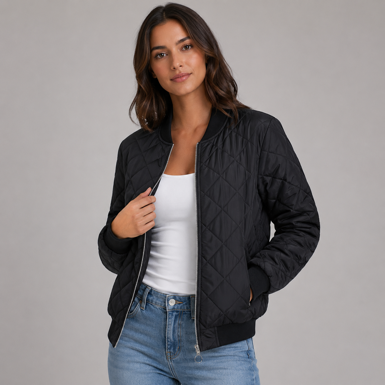 Women's cropped diamond quilted bomber jacket - view 3