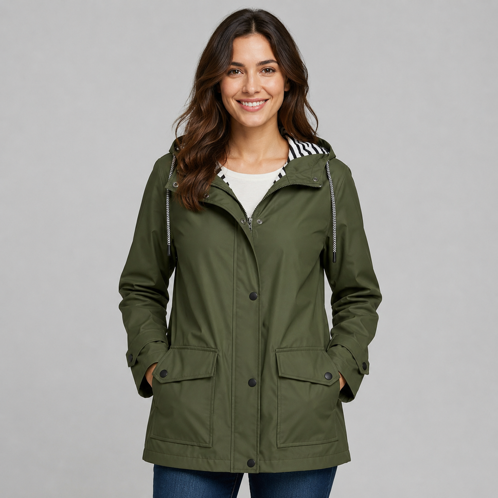 Women's hooded trench coat with button front