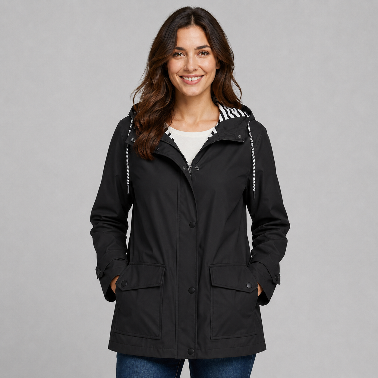Women's hooded trench coat with button front - view 4