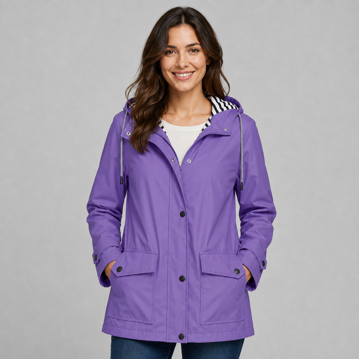 Women's hooded trench coat with button front - view 10