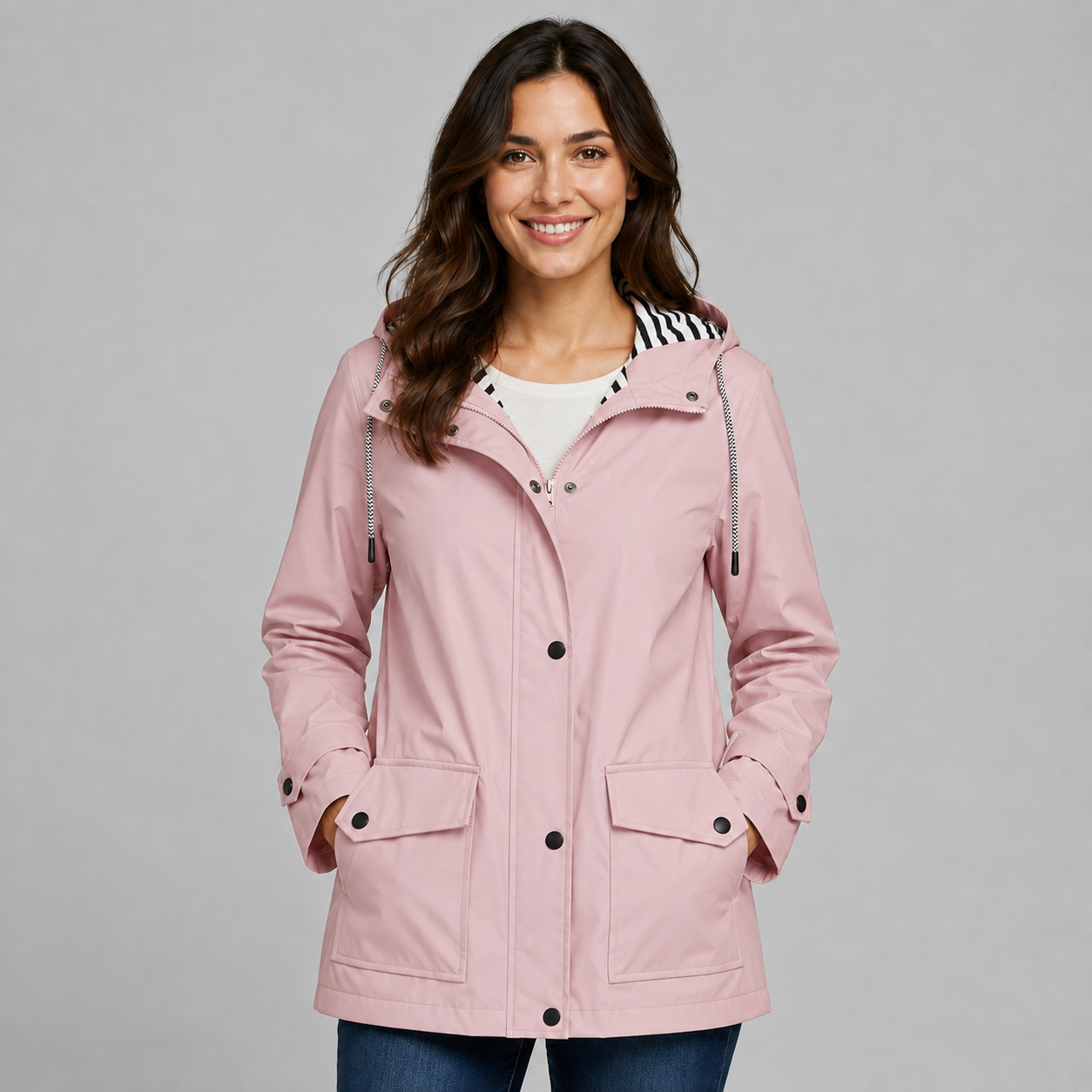 Women's hooded trench coat with button front - view 9