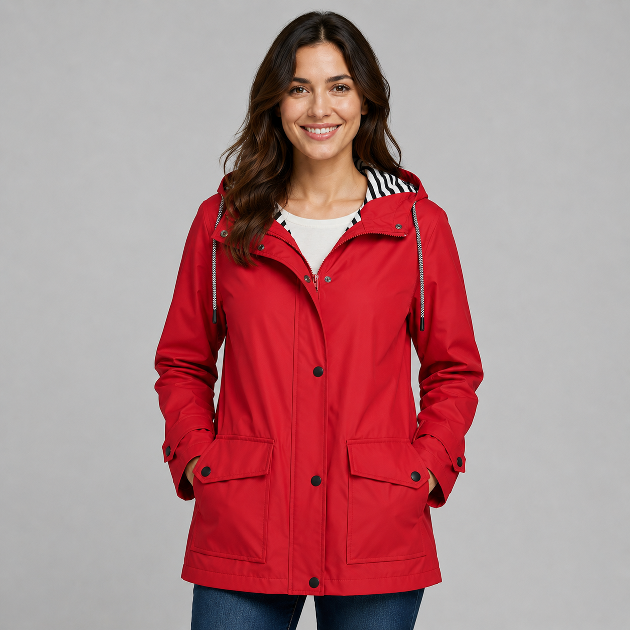 Women's hooded trench coat with button front - view 7