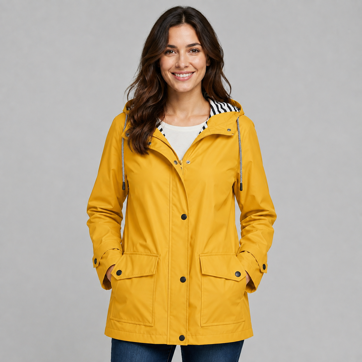 Women's hooded trench coat with button front - view 6