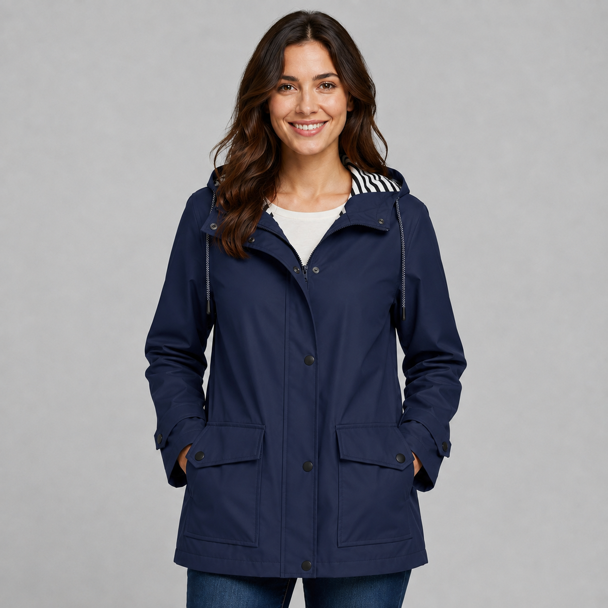 Women's hooded trench coat with button front - view 5