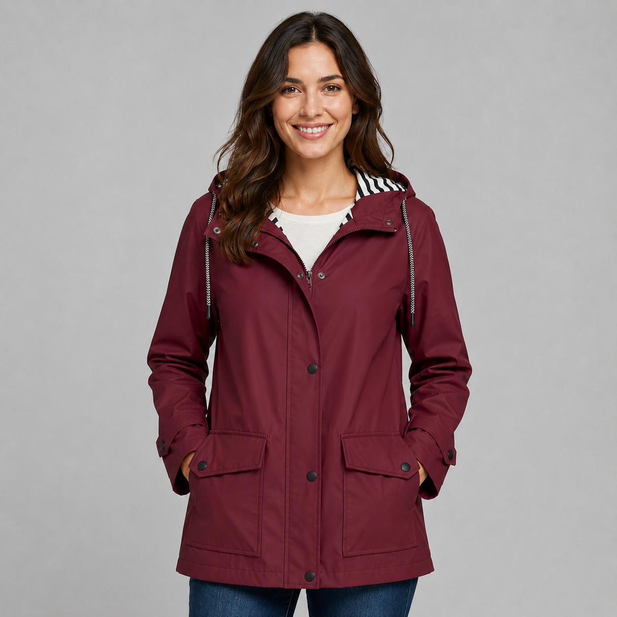 Women's hooded trench coat with button front - view 8