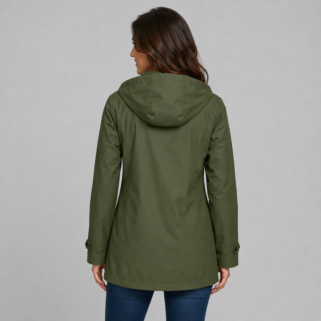 Women's hooded trench coat with button front - view 2