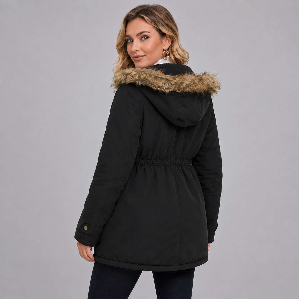 Women's mid-length hooded parka jacket - view 2