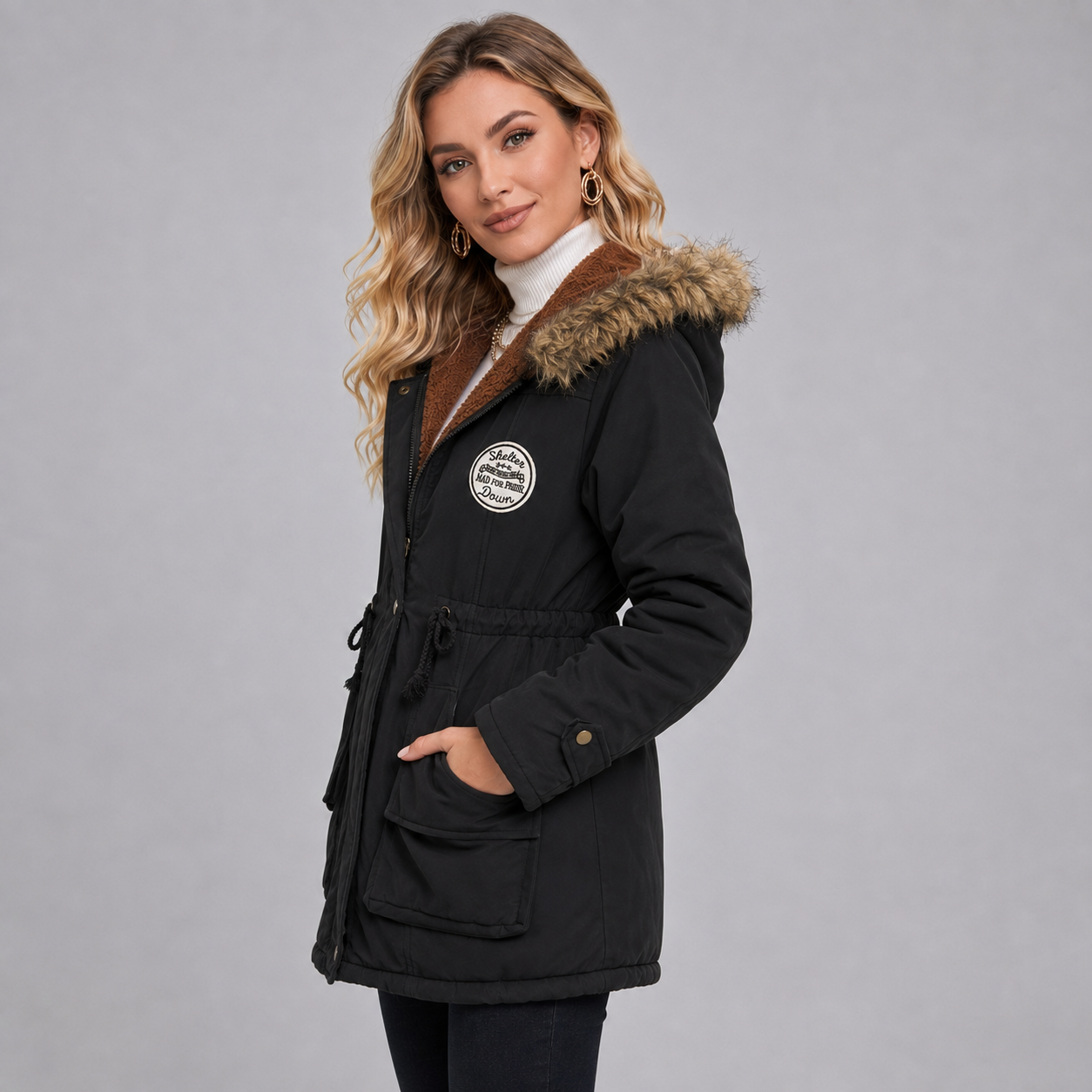 Women's mid-length hooded parka jacket - view 3