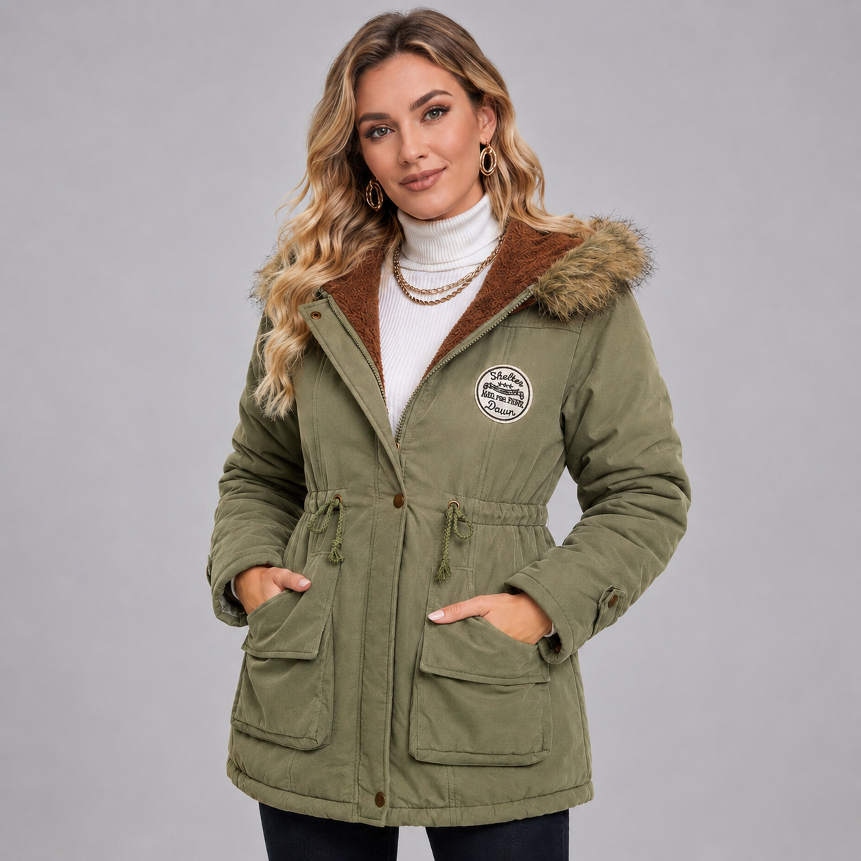 Women's mid-length hooded parka jacket - view 4