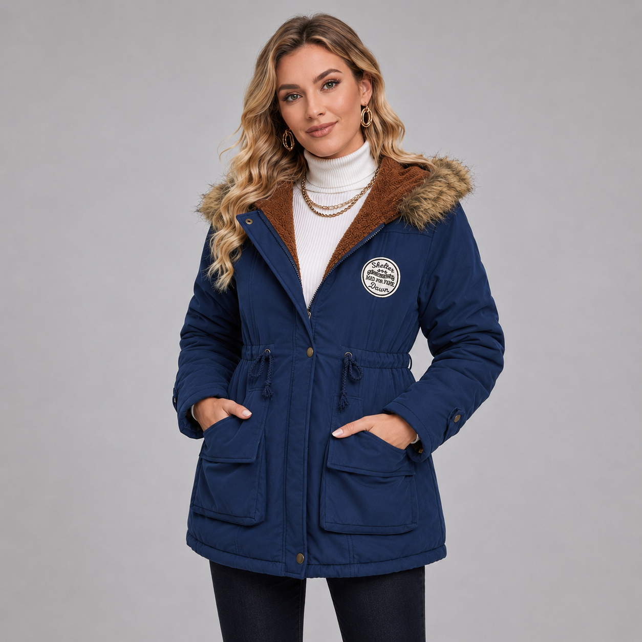 Women's mid-length hooded parka jacket - view 6