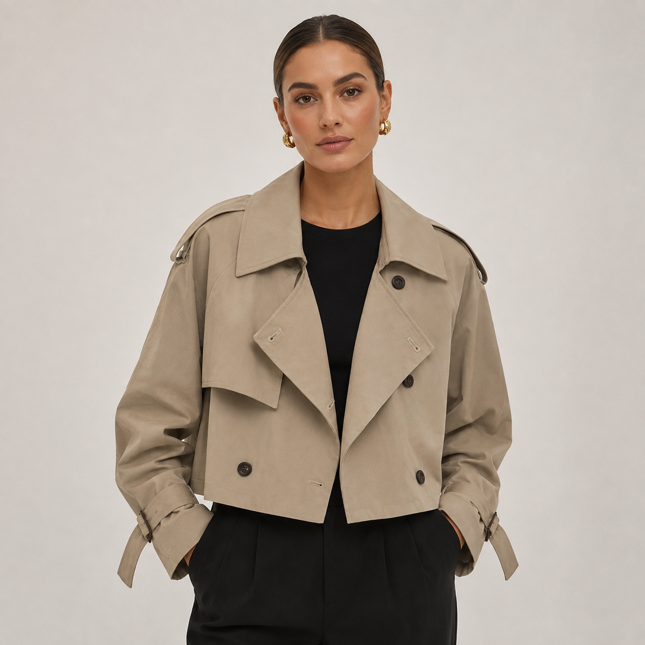 Women's cropped double-breasted trench coat - view 4
