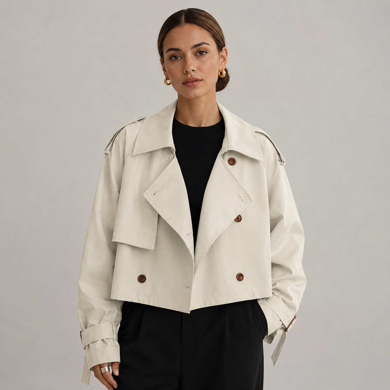 Women's cropped double-breasted trench coat - view 6