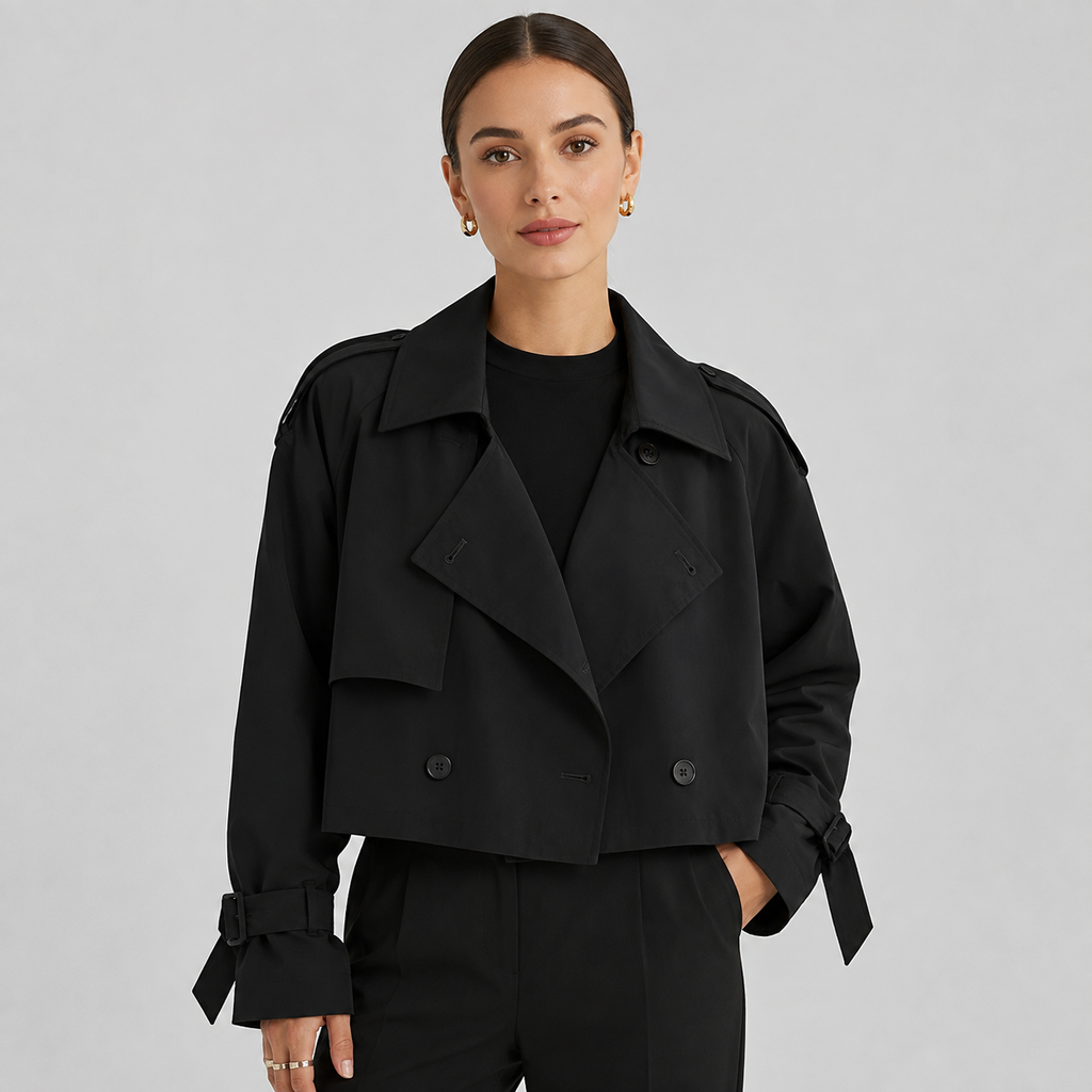Women's cropped double-breasted trench coat