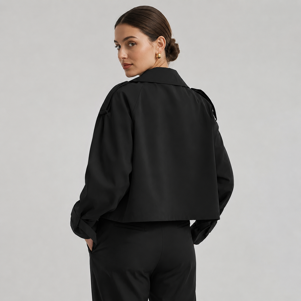 Women's cropped double-breasted trench coat - view 2