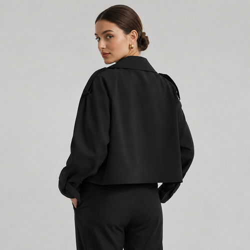 Women's cropped double-breasted trench coat - view 2
