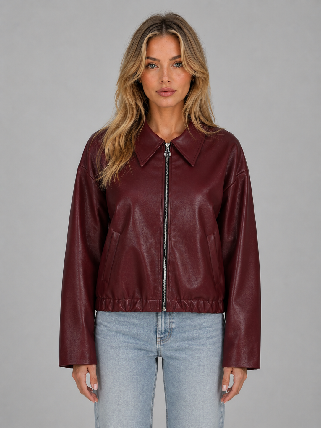 Women's leather-look cropped zip jacket