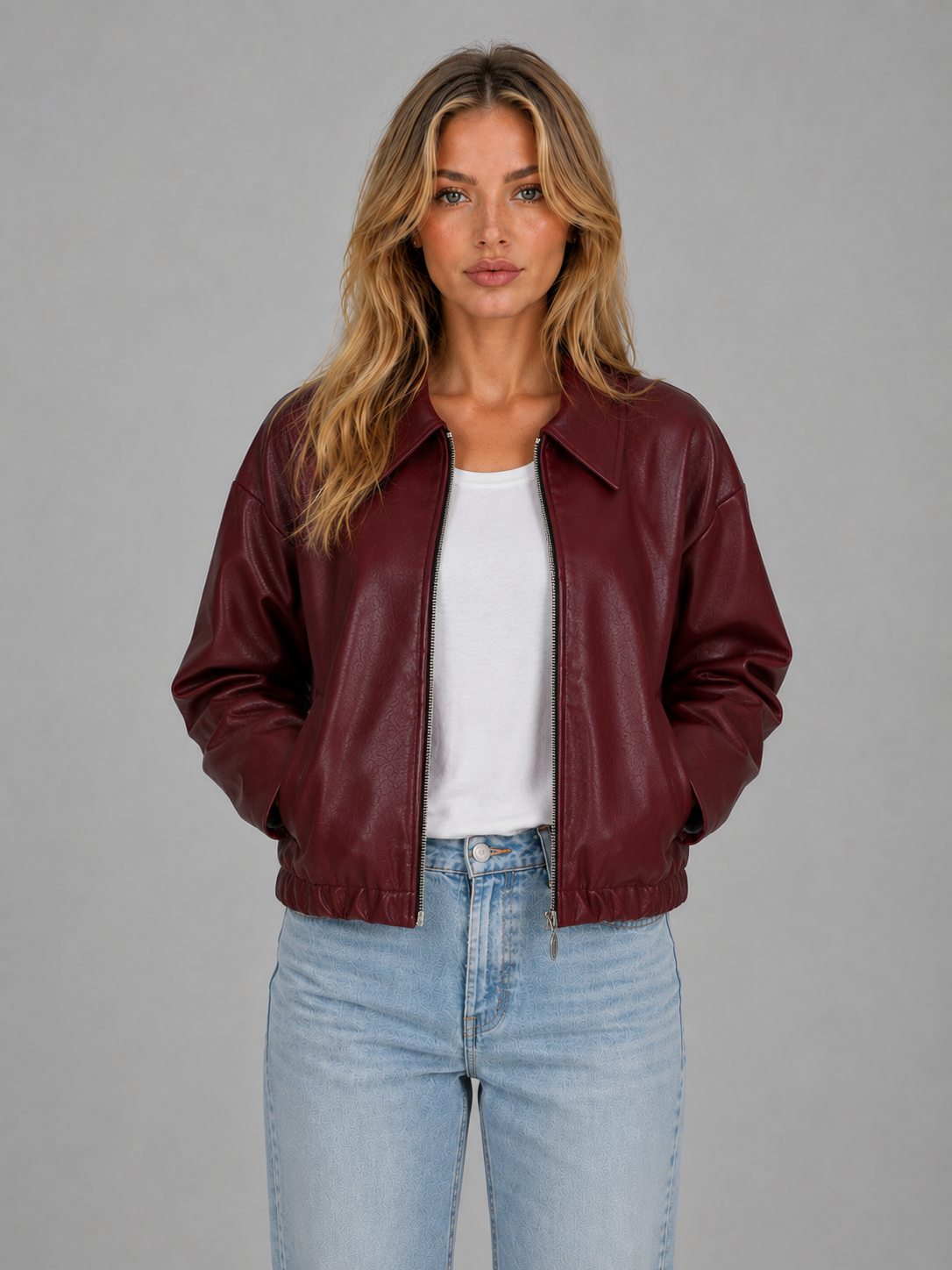 Women's leather-look cropped zip jacket - view 2
