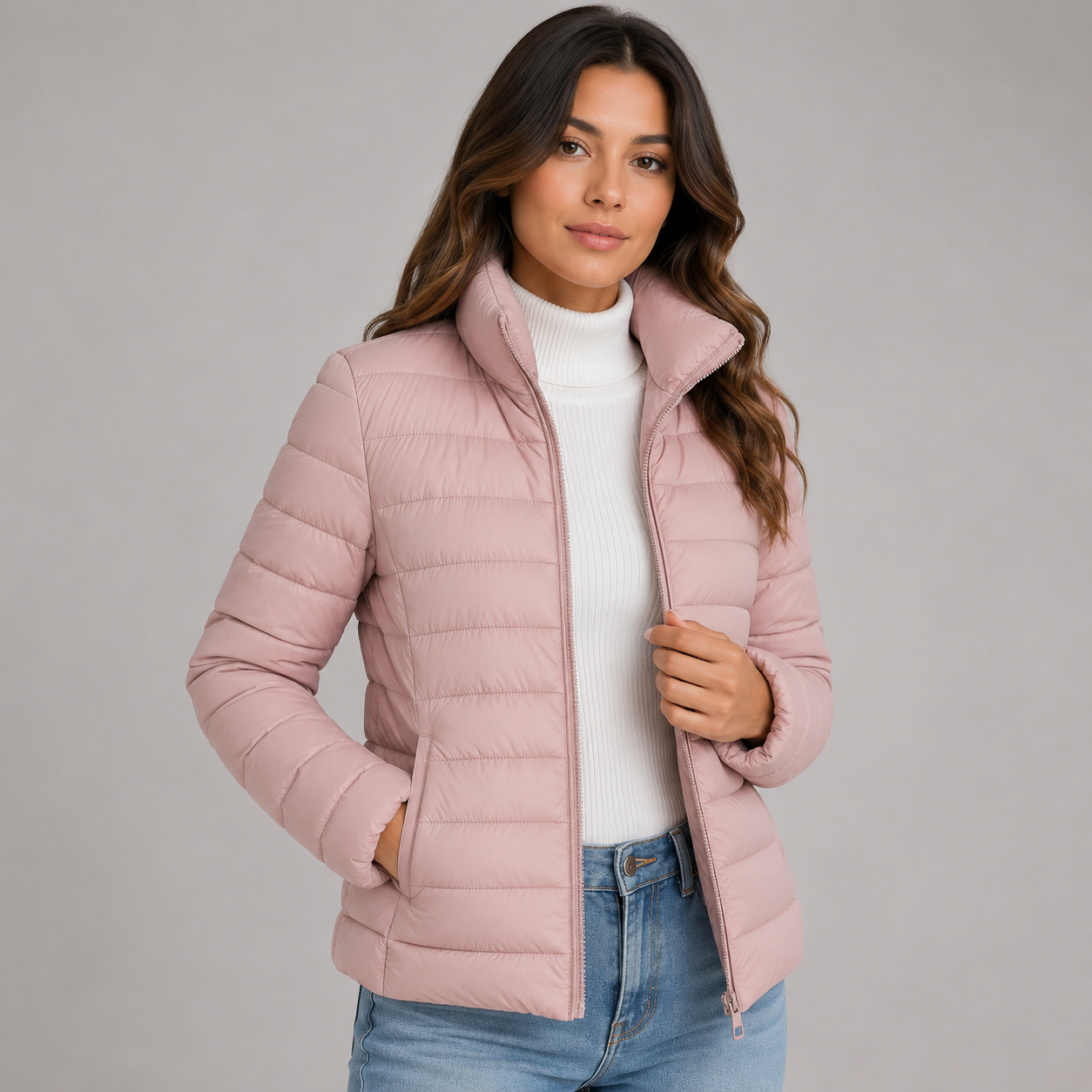 Women's lightweight puffer jacket with stand collar - view 4