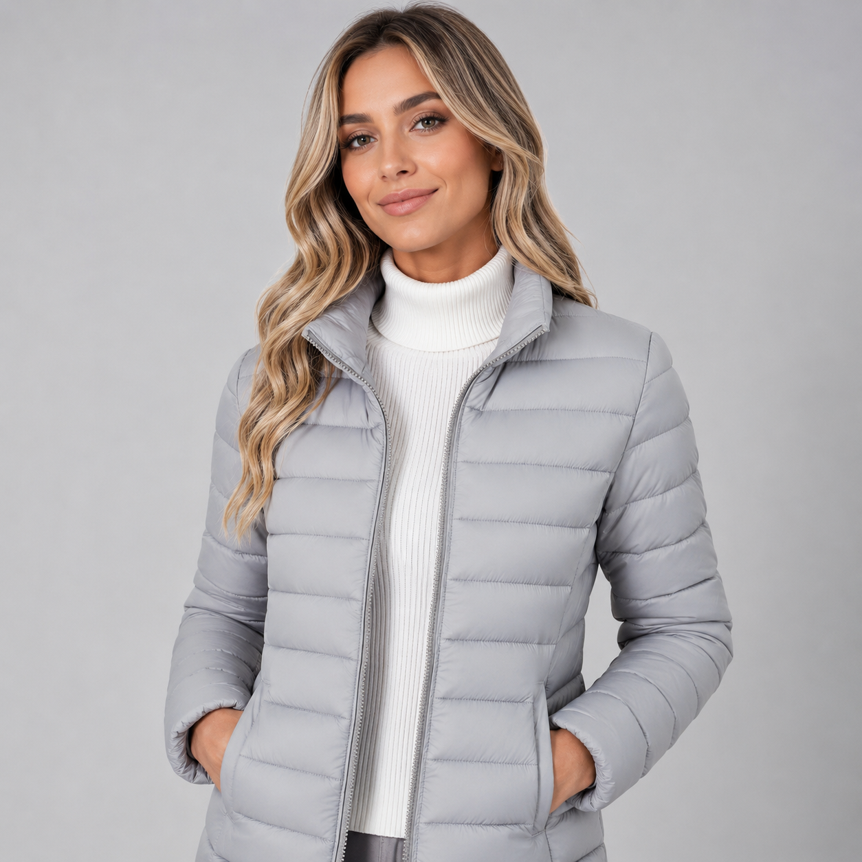 Women's lightweight puffer jacket with stand collar - view 5