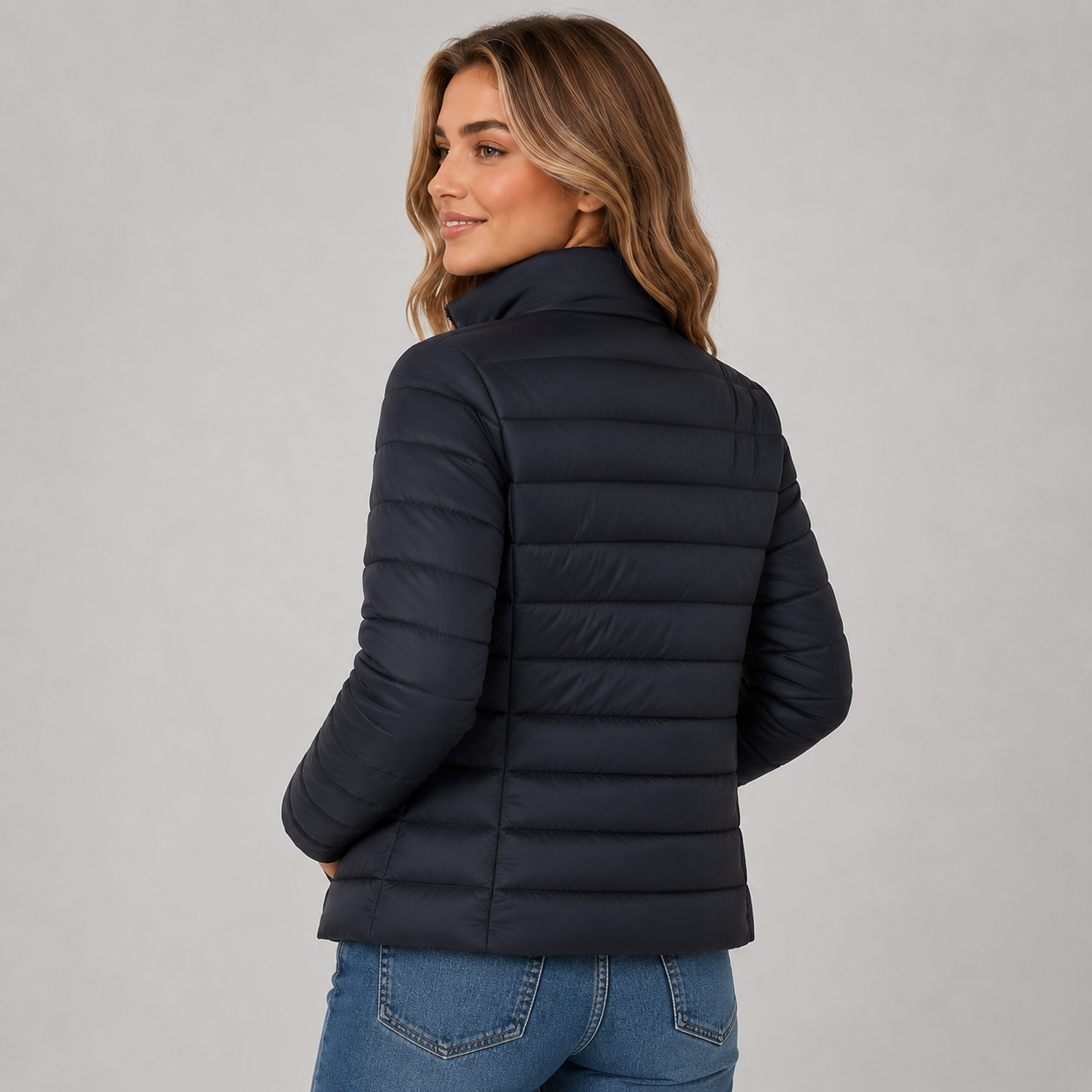 Women's lightweight puffer jacket with stand collar - view 2