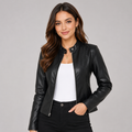 Women's faux leather biker jacket with zip front