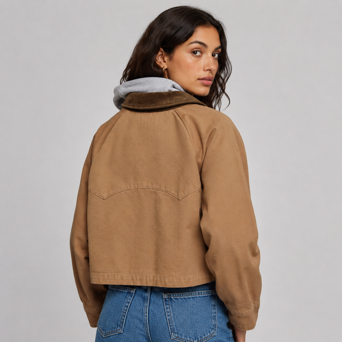 Women's barn jacket with corduroy collar and utility pockets - view 2