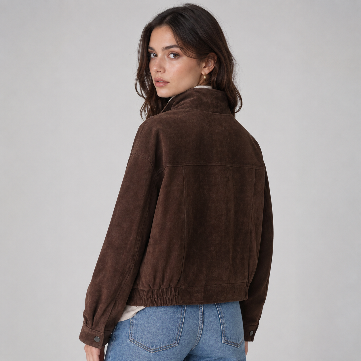Women's suede-look cropped snap-front jacket - view 2