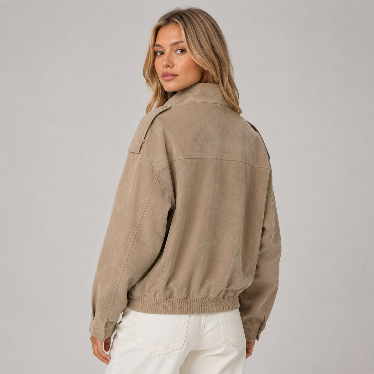 Women's suede-look bomber jacket with pockets - view 2