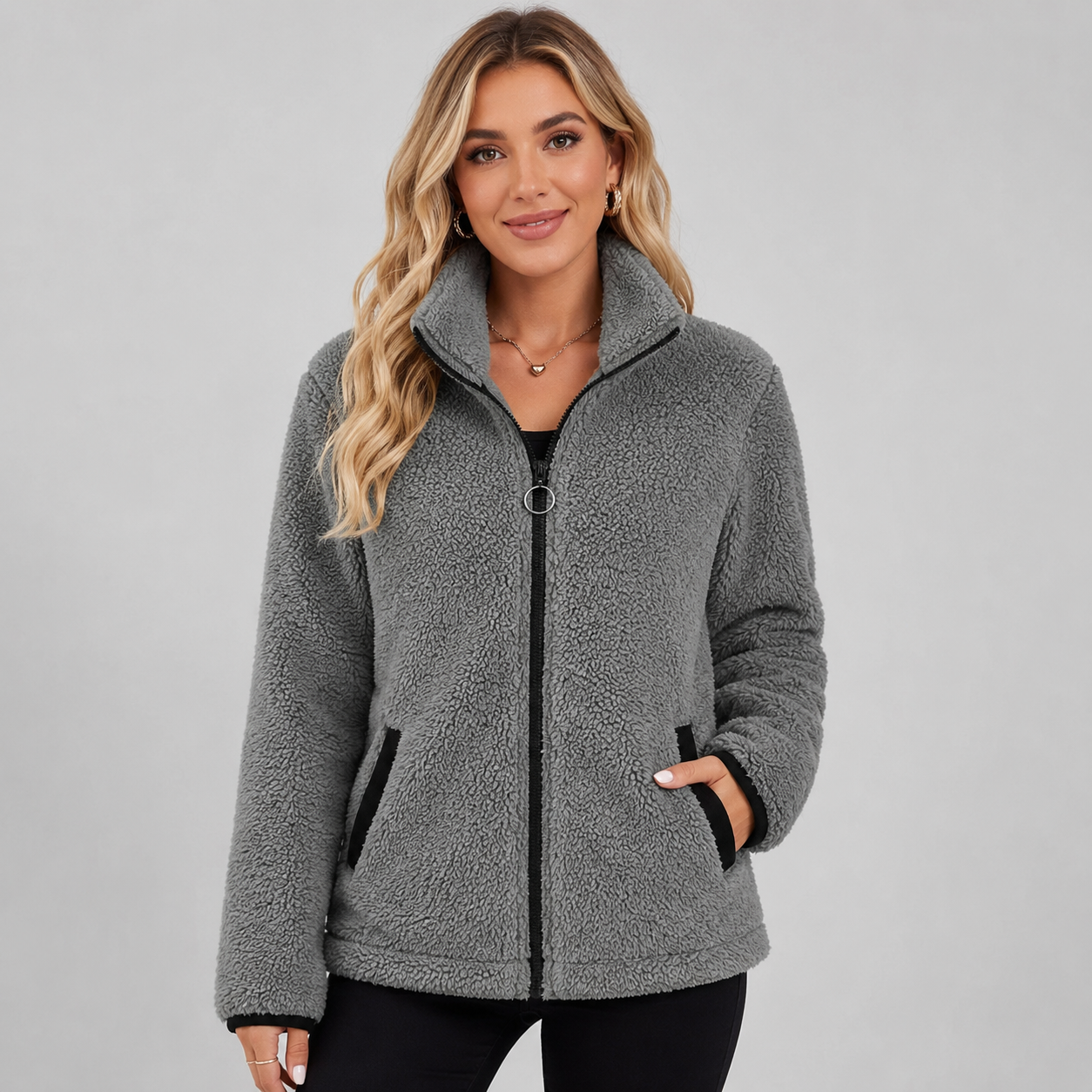 Women's teddy fleece zip-up jacket