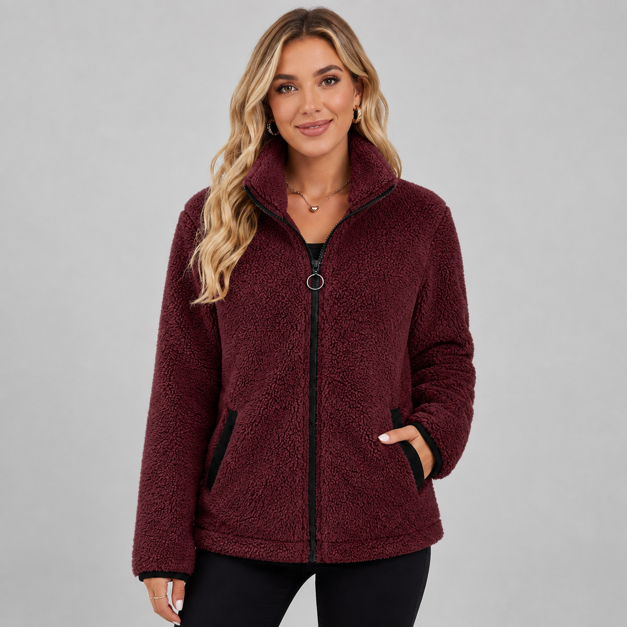 Women's teddy fleece zip-up jacket - view 9