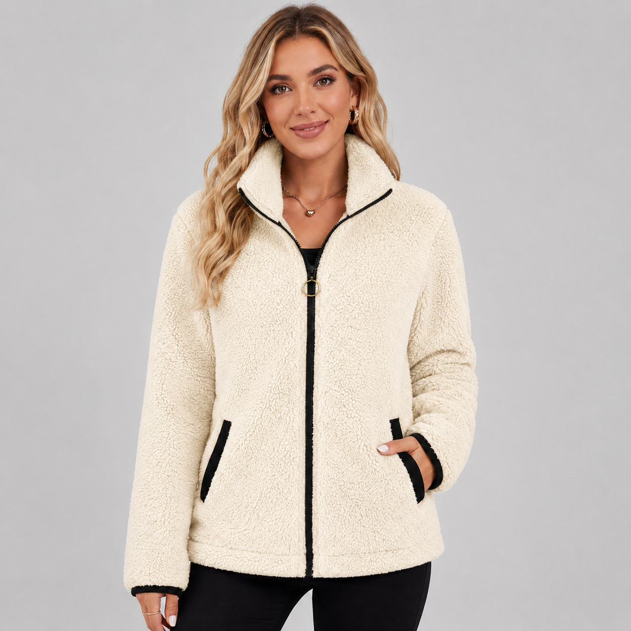 Women's teddy fleece zip-up jacket - view 5