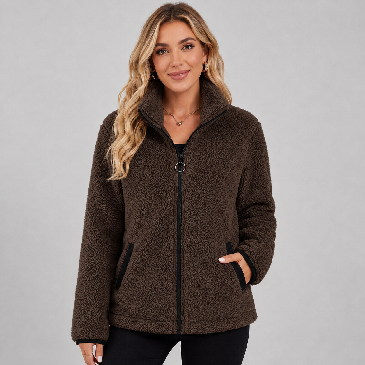 Women's teddy fleece zip-up jacket - view 4