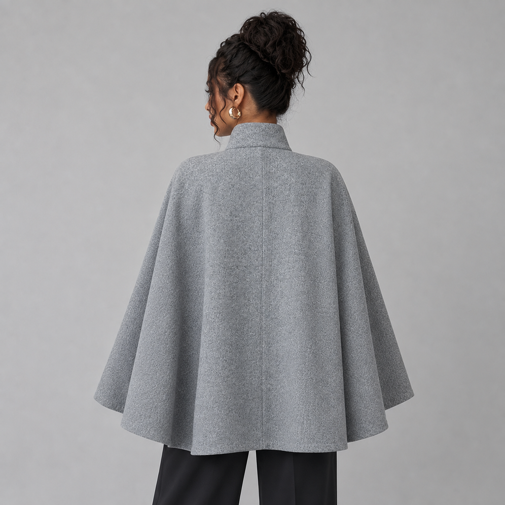 Women's belted cape coat with stand collar - view 2