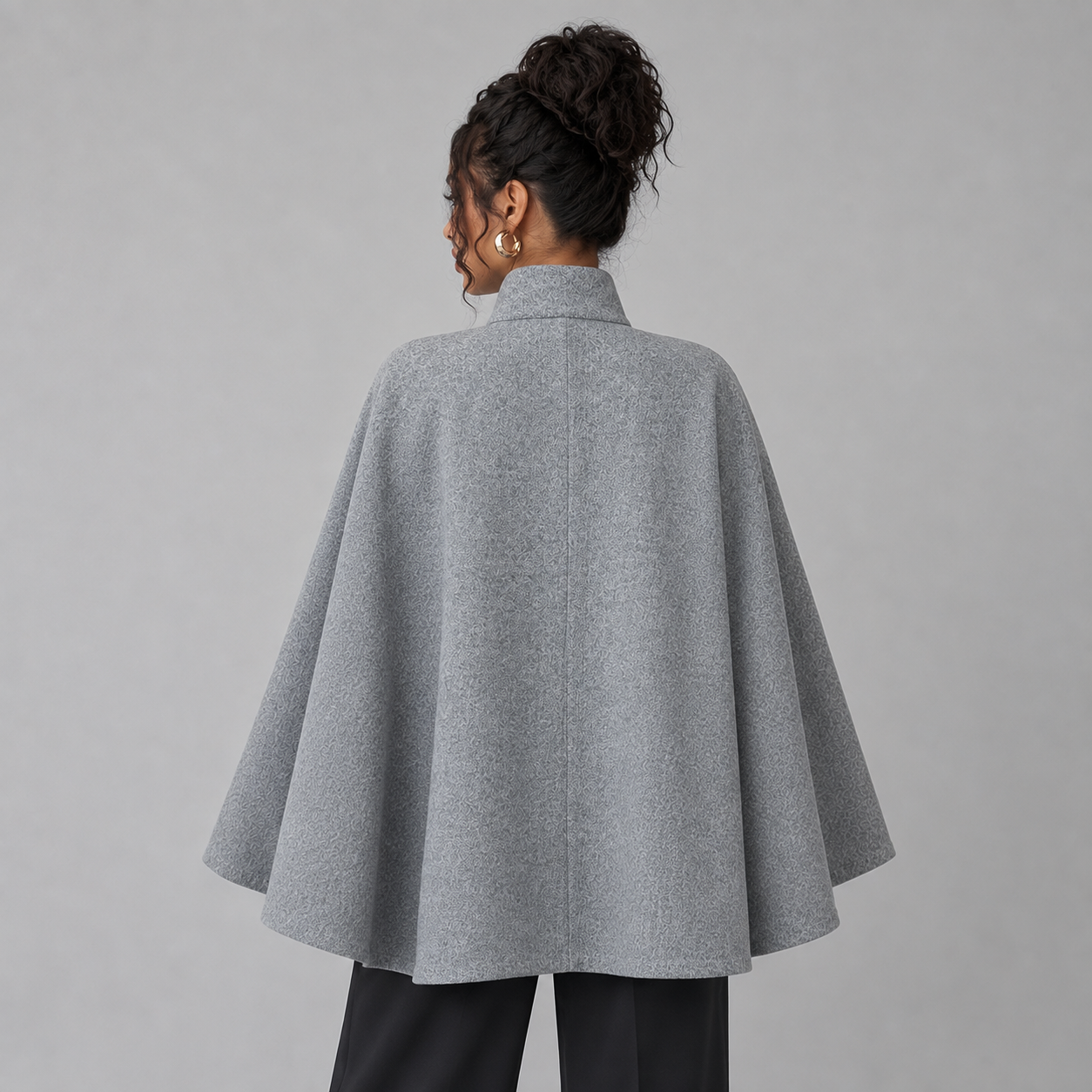 Women's belted cape coat with stand collar - view 2