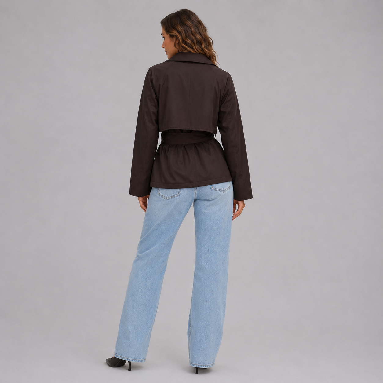 Women's cropped trench coat with tie waist - view 5