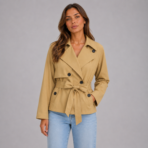 Women's cropped trench coat with tie waist - view 2