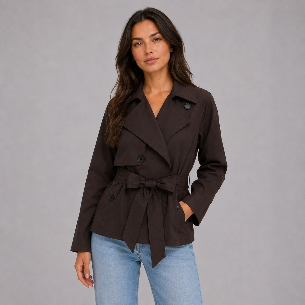 Women's cropped trench coat with tie waist