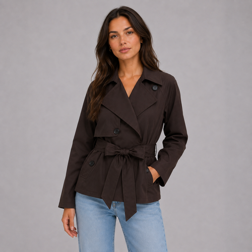 Women's cropped trench coat with tie waist