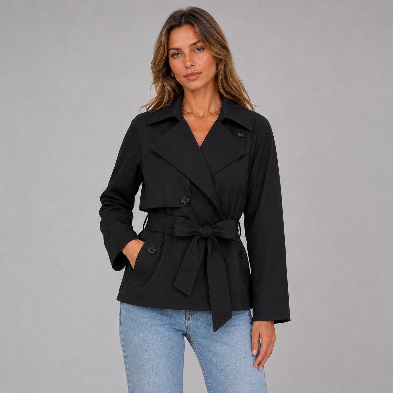 Women's cropped trench coat with tie waist - view 4